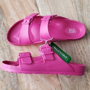 New Dearfoams EcoCozy Women's 9 Double Buckle Sandal PINK